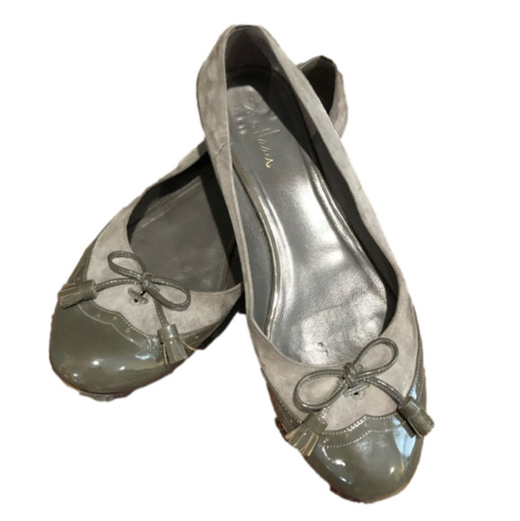 𝅺COLE Haan suede and patent leather spectator style flats. Gray. Size 10B - Picture 1 of 10